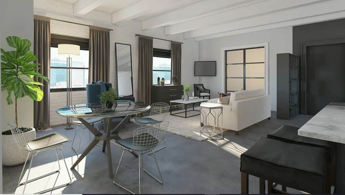 Sala com um vaso de planta no canto. Apartamento Stúdio Funcional - 10 Dicas de como projetar!