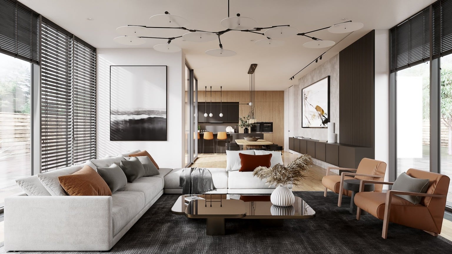 Space with two environments: living room and kitchen - 5 marketing tips for an Interior Designer