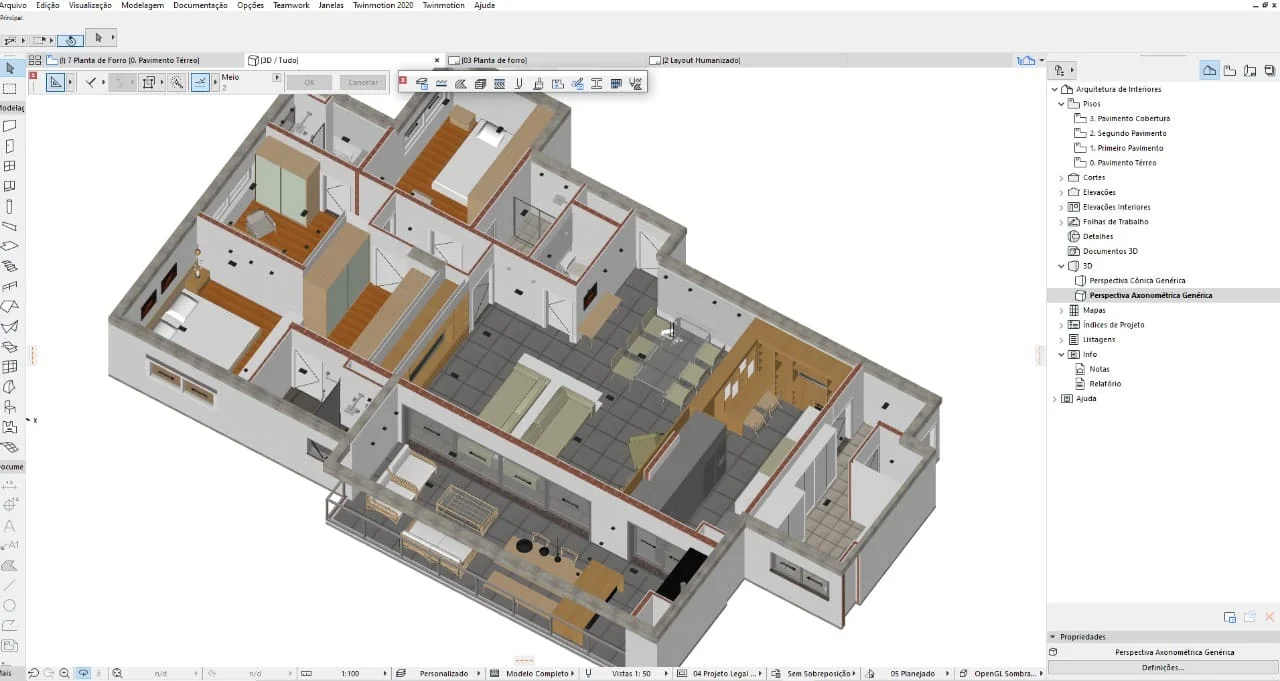 Modelo BIM aplicado a projeto de apartamento Modelo digital de apartamento desenvolvido em software BIM para projeto arquitetônico