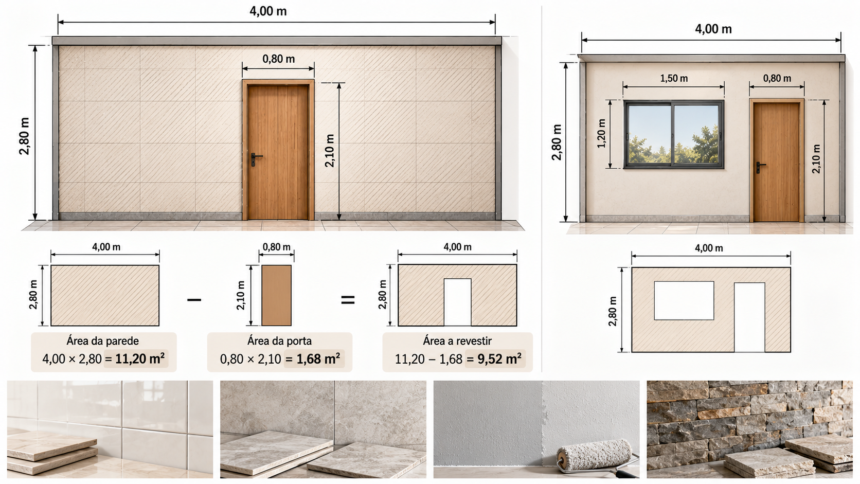 Matemática Básica para Arquitetura: o que você precisa saber? 5 Cálculo da área de uma parede para revestimento descontando o vão da porta