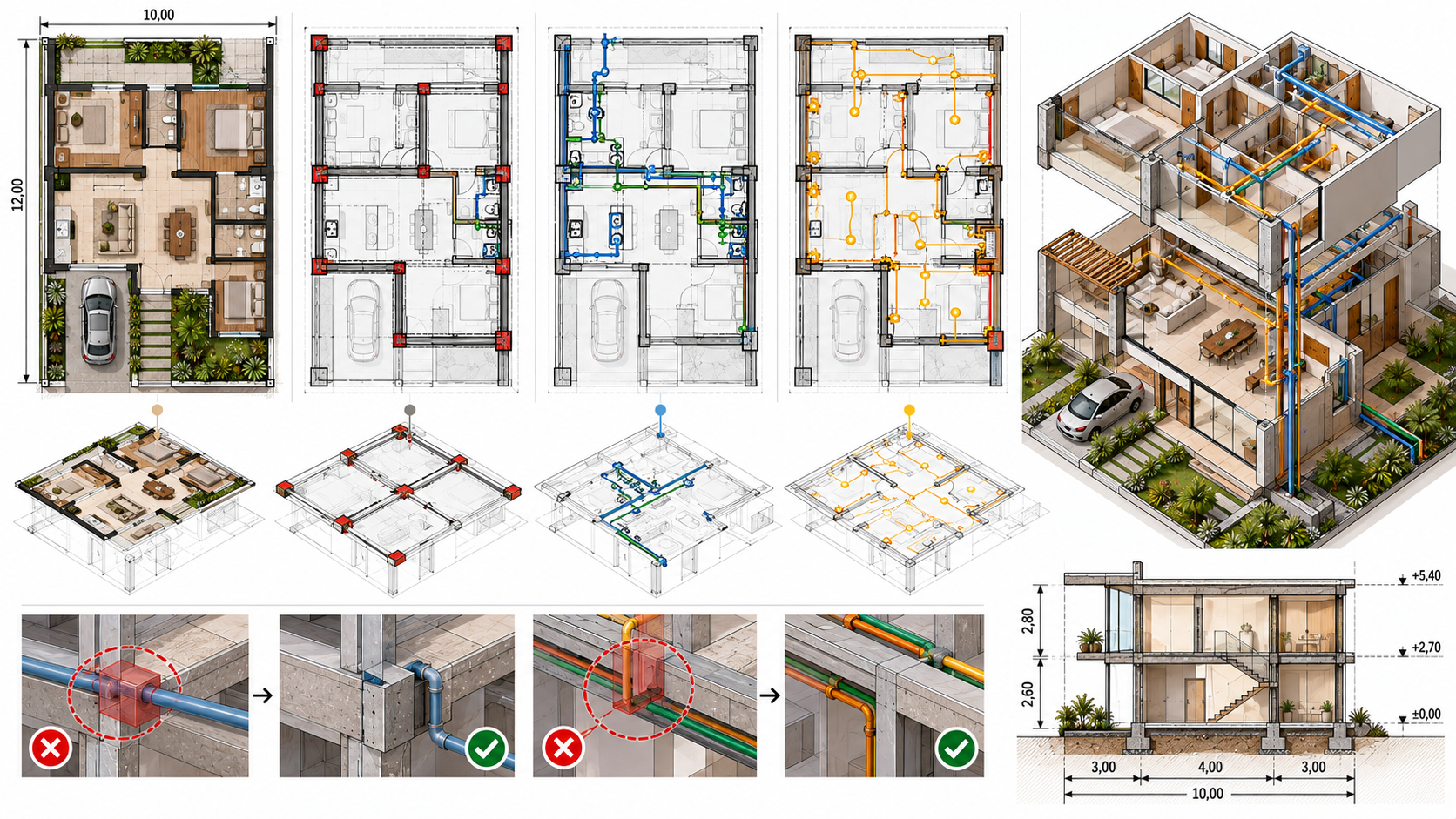 Matemática Básica para Arquitetura: o que você precisa saber? 16 Planta arquitetônica mostrando a compatibilização entre arquitetura, estrutura e instalações