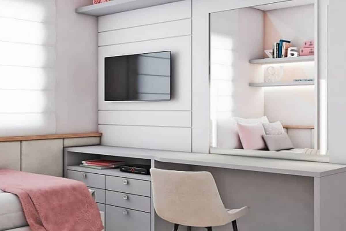 Quarto Feminino - Como decorar com estilo e delicadeza? 20 Penteadeira - Como escolher ou projetar uma penteadeira para seu quarto?