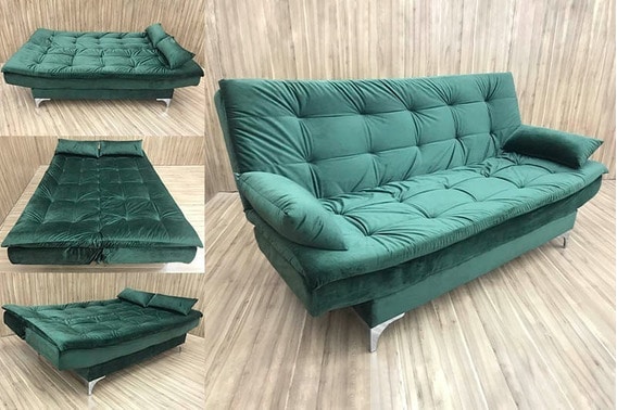 Sofá-cama com Pernas de Aço Inox Sala de Estar - Verde