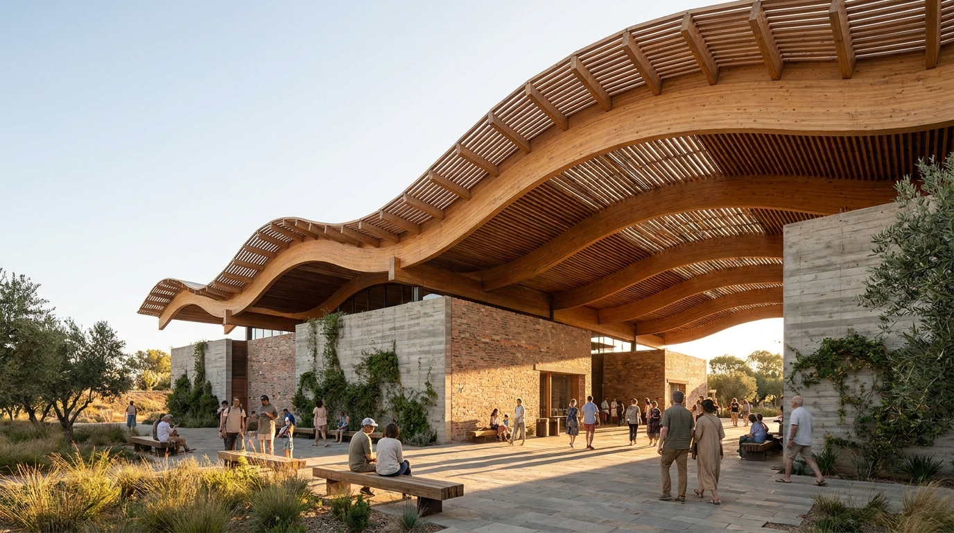 Arquitetos contemporâneos: nomes e obras que ajudam a entender a arquitetura atual 1 Edificio contemporaneo com madeira concreto areas de sombra e espaco publico integrado a vegetacao