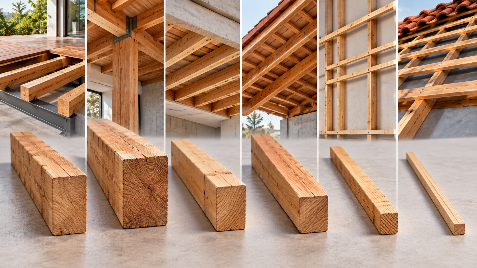 Barrote: o que é, para que serve e como utilizar na construção 1 Comparação visual entre barrote, viga, vigota, caibro, sarrafo e ripa de madeira