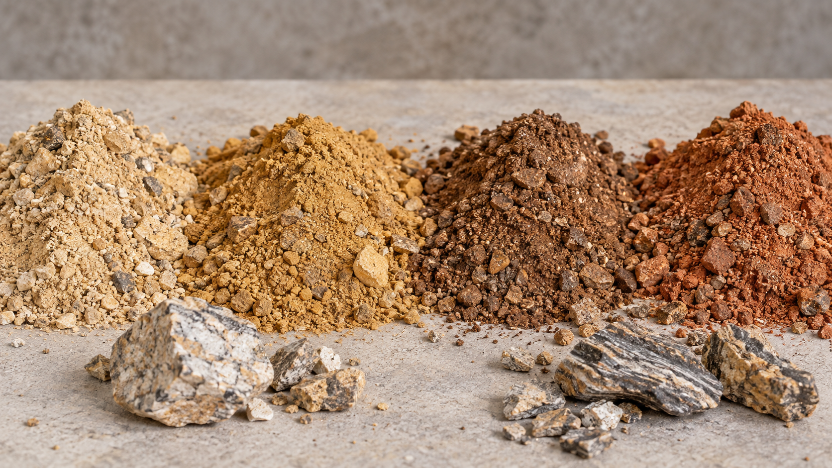 Saibro: o que é, para que serve e onde é utilizado na construção 20 Amostras de saibro em diferentes tonalidades naturais