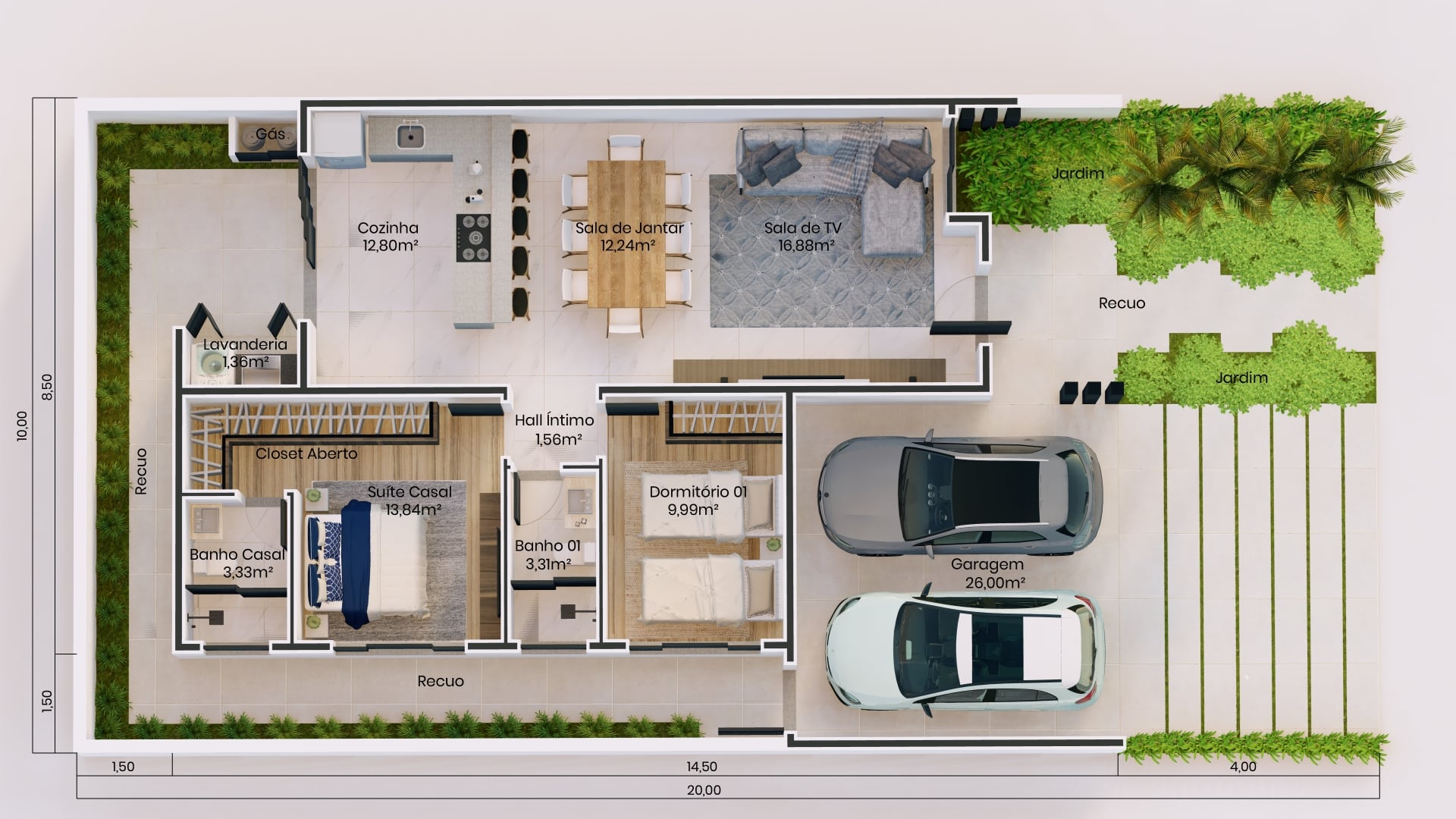 Plantas de casas com 2 quartos - Grandes projetos em pouco espaço