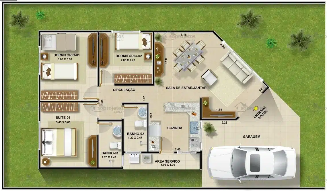 Projeto pequeno e moderno - Projetos de Casas, Modelos de Casas e