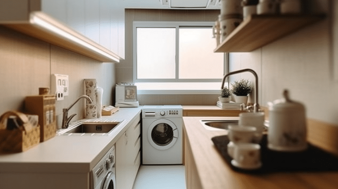 cozinha pequena com lavanderia