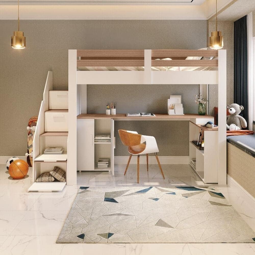 Como Escolher a Cama para Quartos Pequenos 26 Camas Suspensas com Mesa: Um Espaço de Trabalho no Quarto