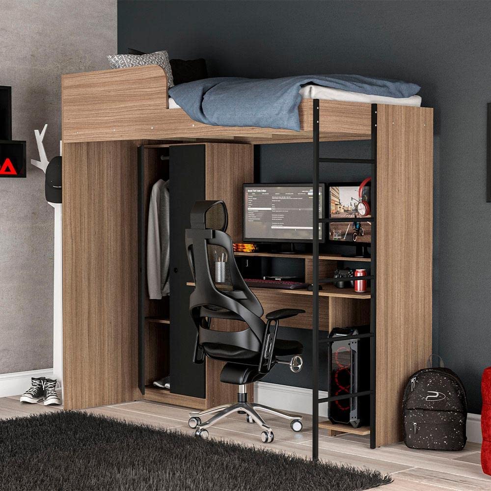 Camas Suspensas com Mesa: Um Espaço de Trabalho no Quarto 2 Camas Suspensas com Mesa: Um Espaço de Trabalho no Quarto