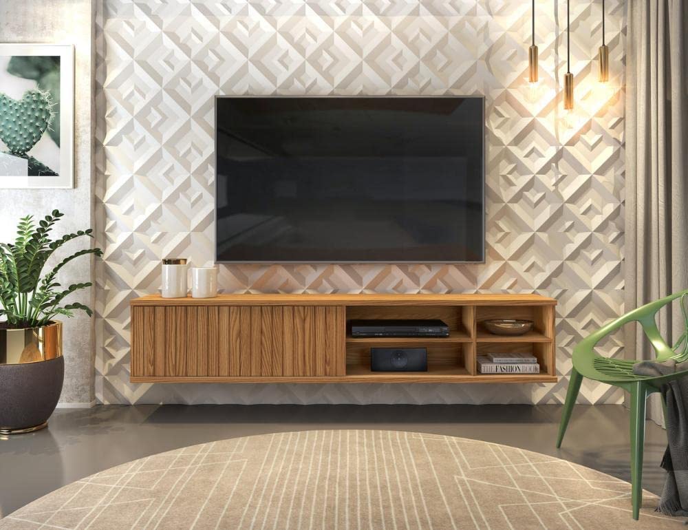 Guia de Decoração Econômica para Sala de TV Pequena! 3 Rack com Painel Ripado Sala para TV