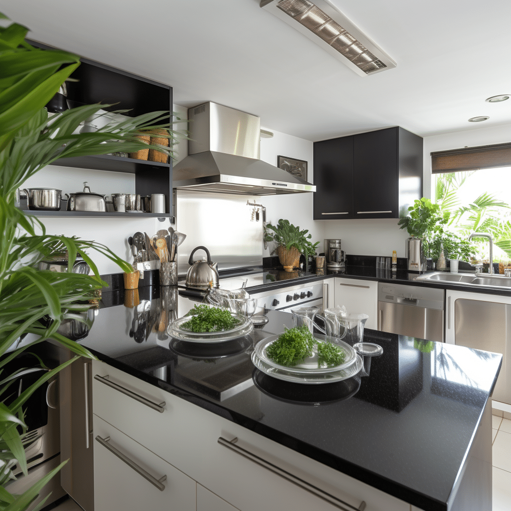 Elegância Atemporal: Transforme Sua Cozinha com Balcão Preto e Crie um Ambiente Sofisticado e Prático. 3 Cozinha com Balcão Preto