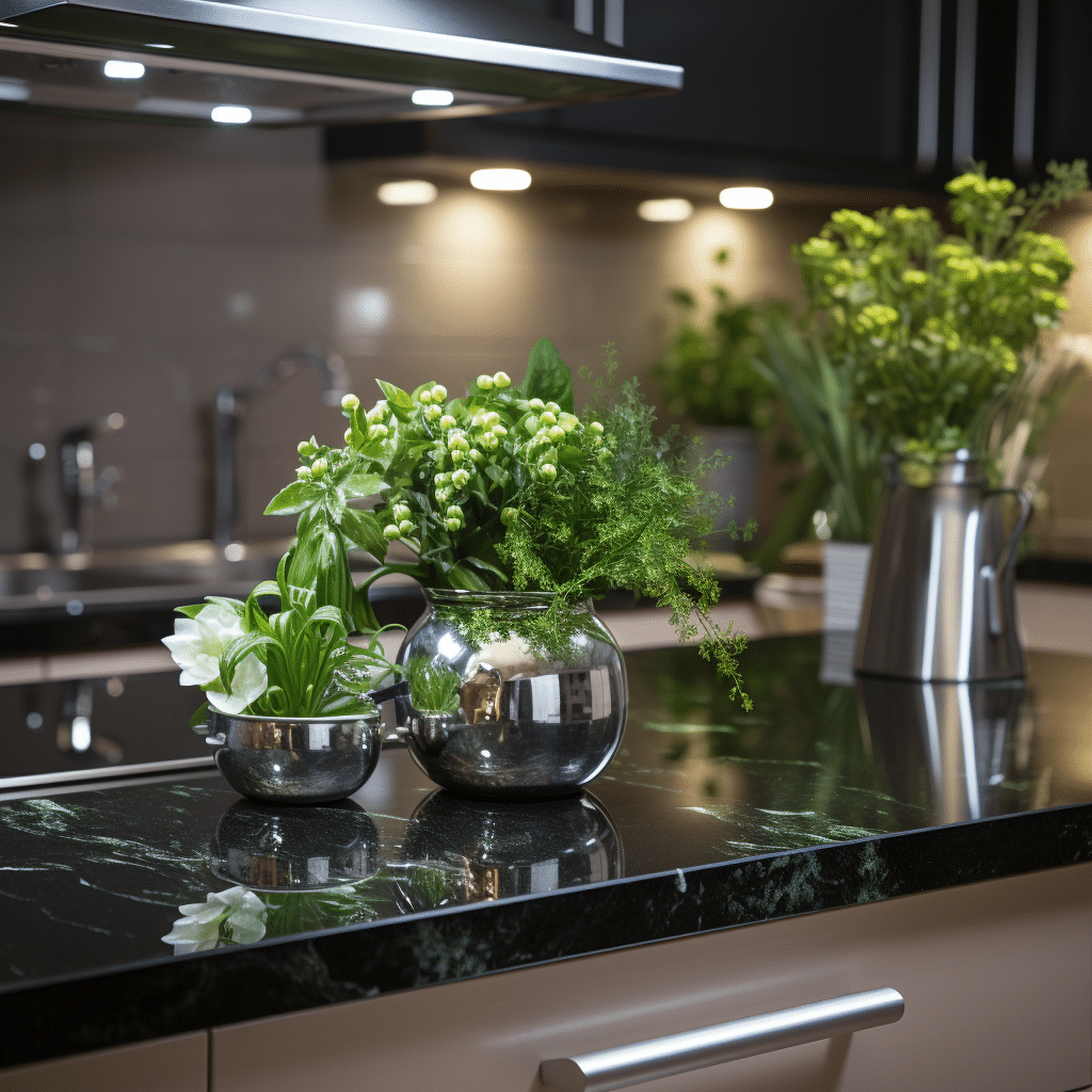Elegância Atemporal: Transforme Sua Cozinha com Balcão Preto e Crie um Ambiente Sofisticado e Prático. 2 Cozinha com Balcão Preto