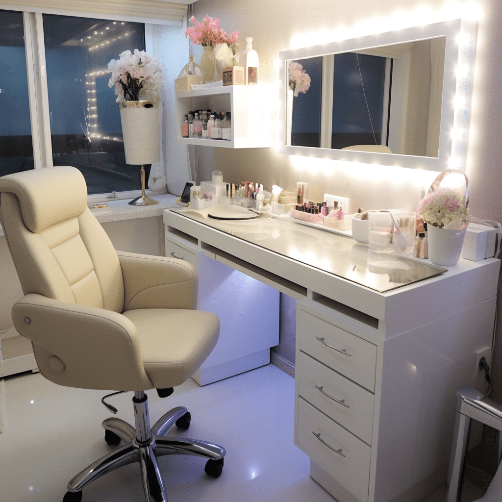 [Imagem do interior de um salão de unhas chique e acolhedor]