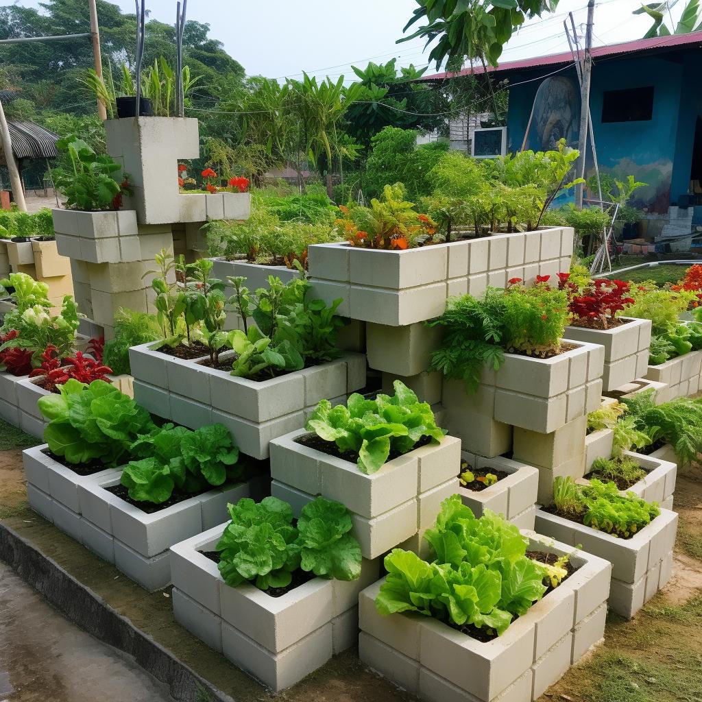 horta com blocos de concreto