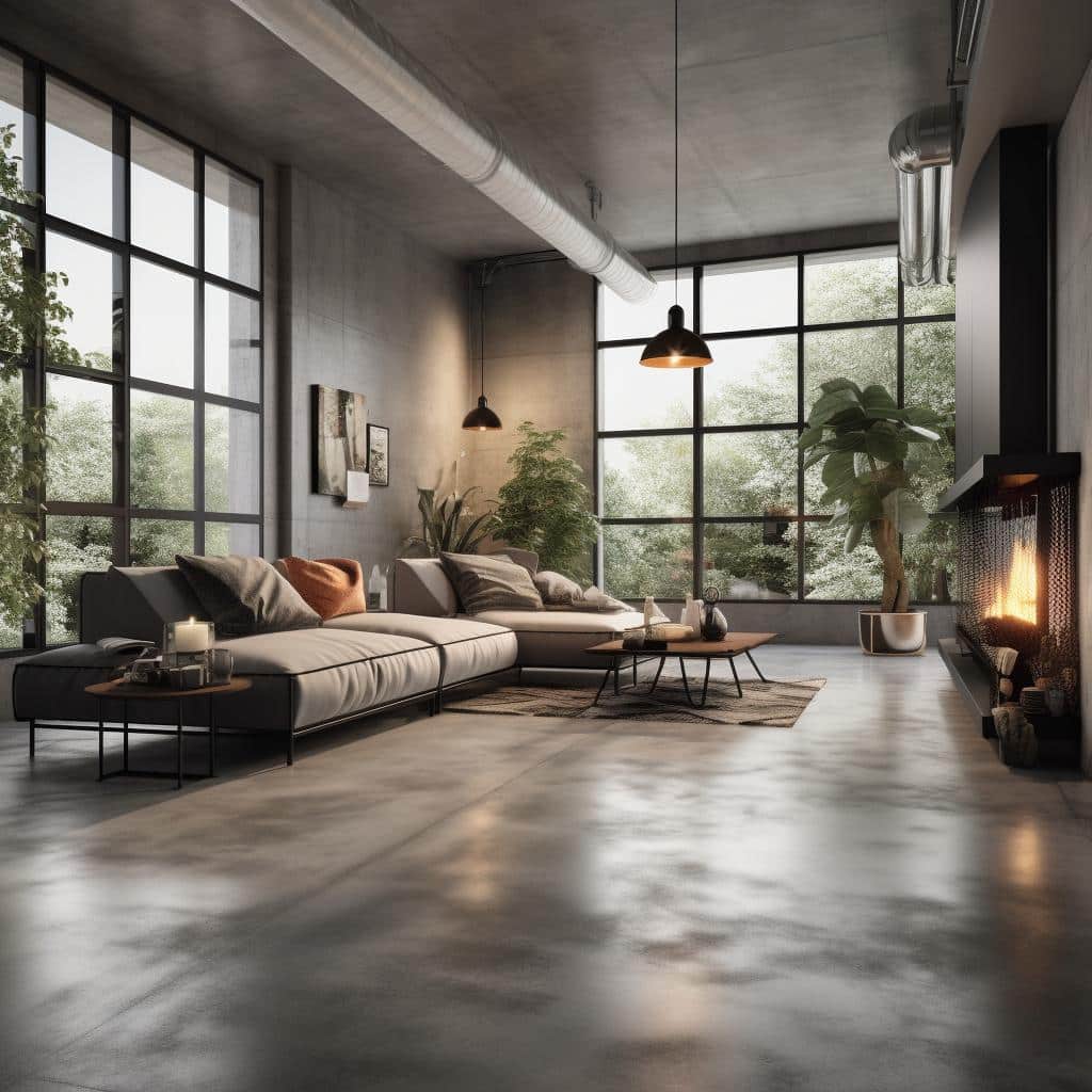 Sala com cimento queimado: Descubra como o estilo industrial pode transformar seu espaço de convívio. 1 sala com cimento queimado
