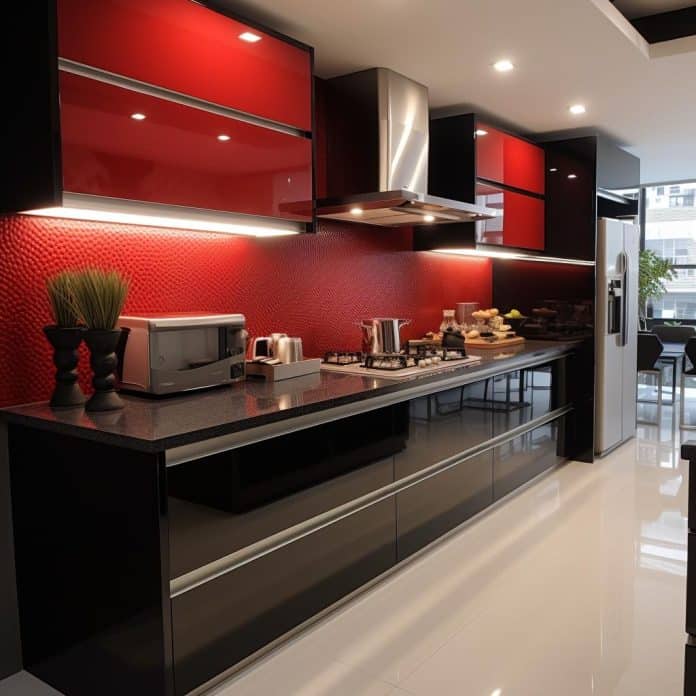 cozinha vermelha e preta