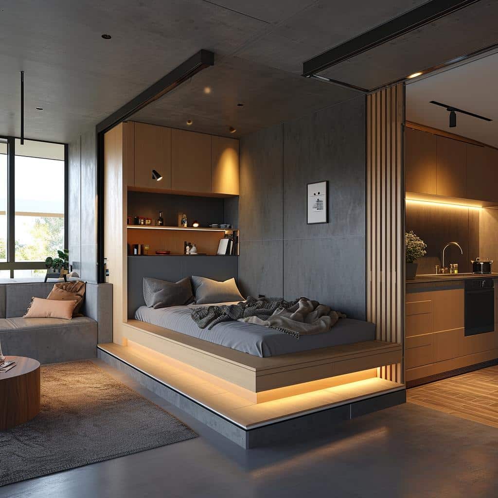 Designer inovador transforma micro apartamento em lar funcional. 2 Designer inovador transforma micro apartamento em lar funcional.