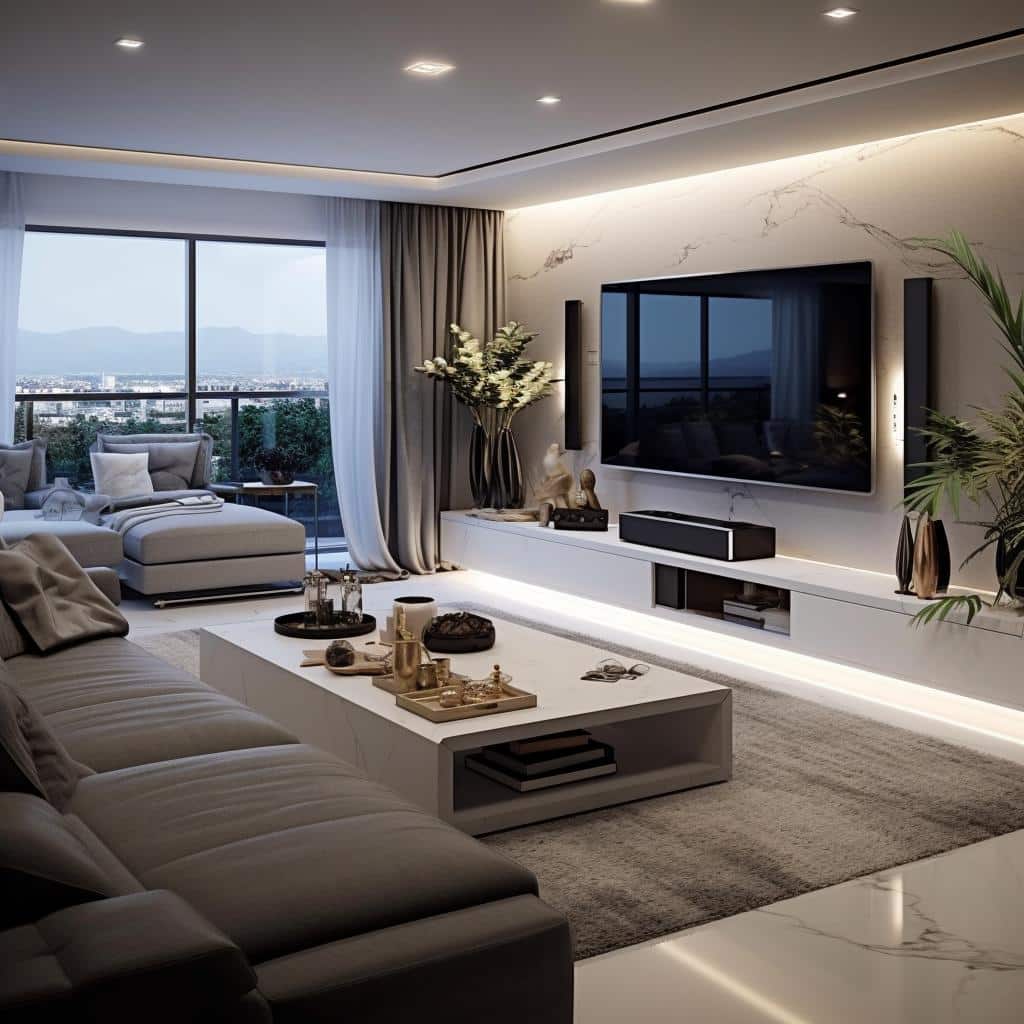 Sala de TV Moderna: 5 Tendências de Tecnologia e Conforto para 2024. 1 sala de tv moderna