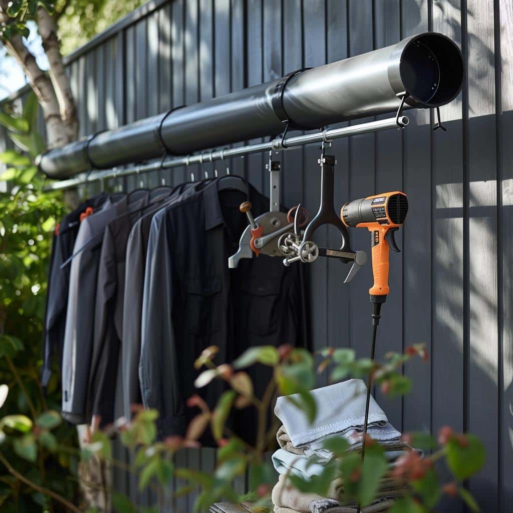 Transforma seu quintal com varal retrátil inovador feito de tubo de esgoto.