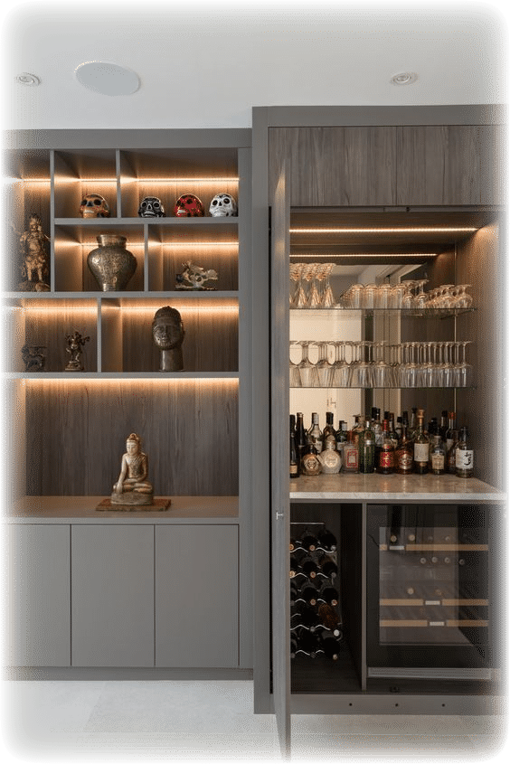 Bar armário: ideias criativas e funcionais para organizar seus utensílios.