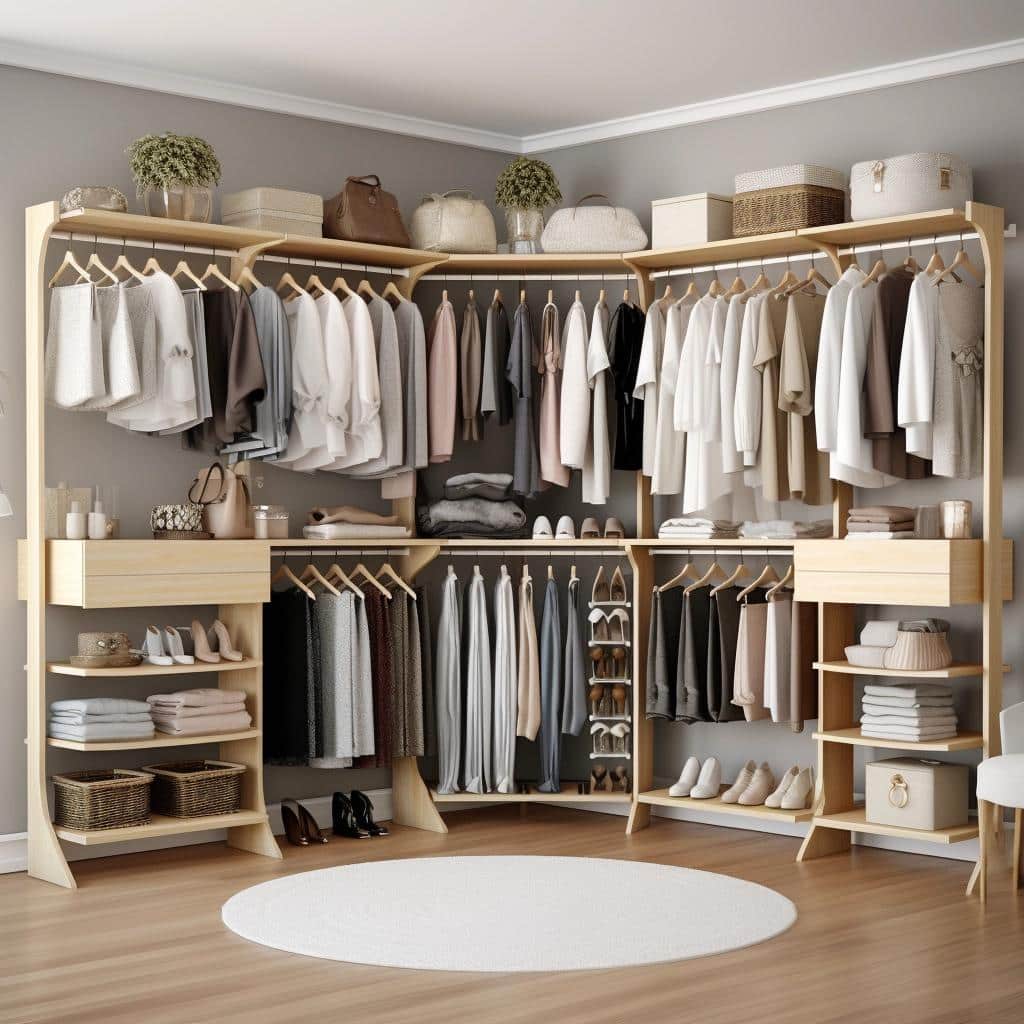 Dicas de organização usando closet esquineiros para o quarto.