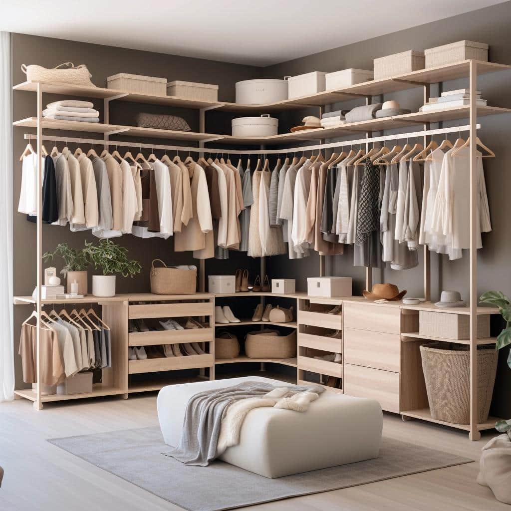 Dicas de organização usando closet esquineiros para o quarto.