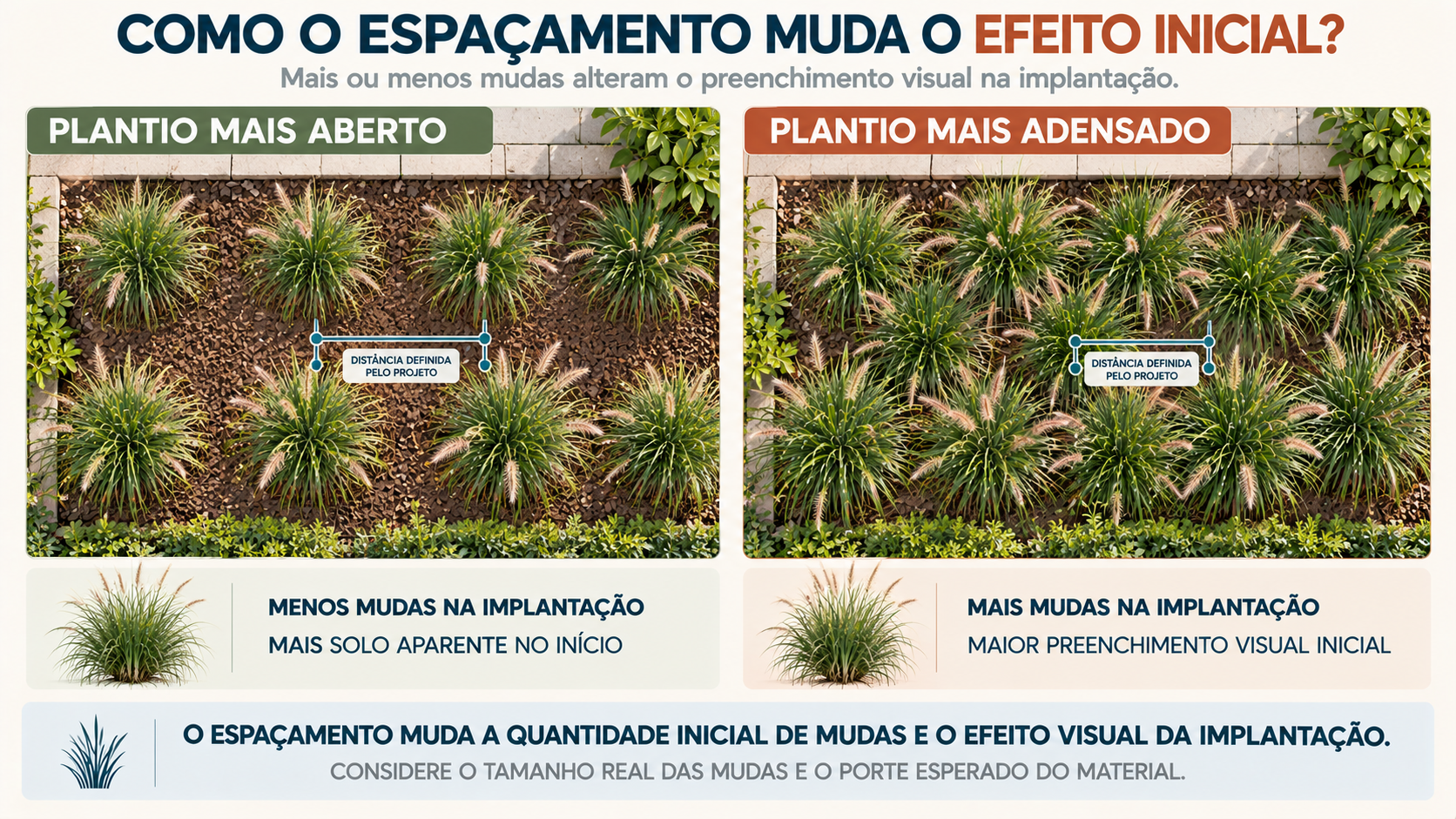 Comparação do espaçamento do capim-do-Texas entre plantio mais aberto e mais adensado