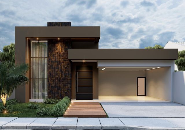 Projeto elegante de casa de campo com design moderno e eficiente.