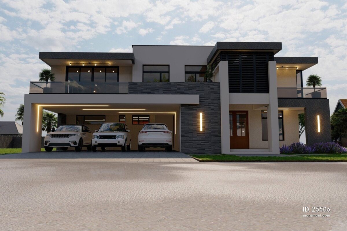 Projeto elegante de casa de campo com design moderno e eficiente.