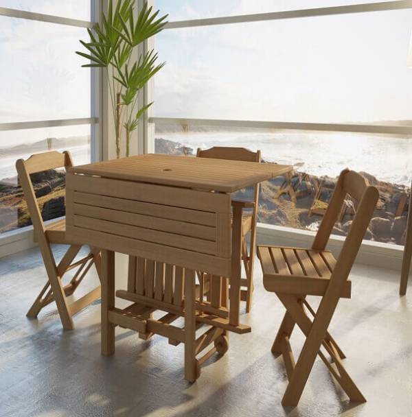 12 Tipos de Mesa Dobrável para Espaços Pequenos e Funcionais 19 Mesa dobrável de madeira é graciosa, compõe ambientes pequenos como varandas.