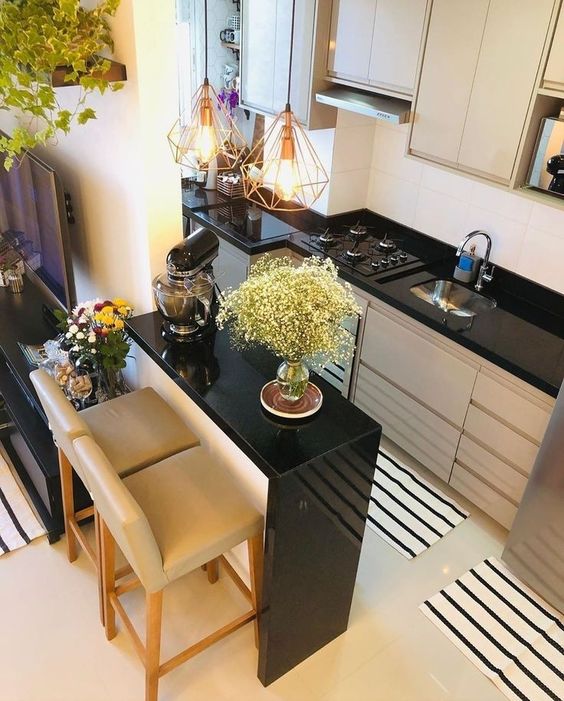 12 Ideias para Cozinha com Copa Integrada que Você Vai Amar 17 Limpeza simplificada dos espaços após preparos de comida.