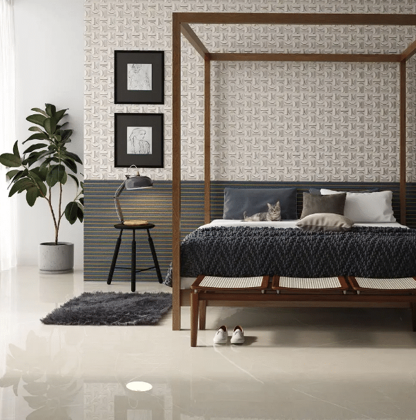 3 Tipos de Pisos para Quarto e Como Escolher o Melhor 7 O porcelanato Pulpis Bege Polido foi especificado para o piso deste quarto – Foto: Ceusa