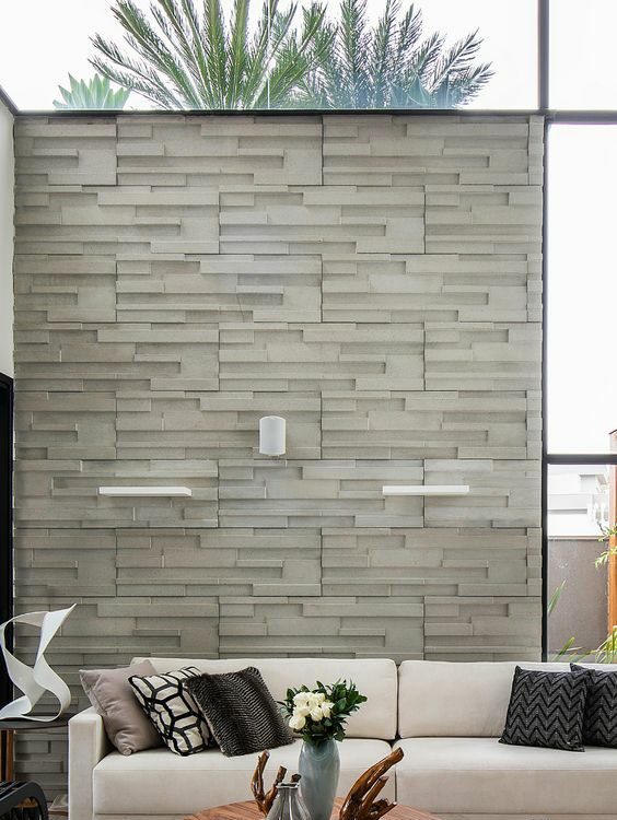 12 Ideias de Placa Cimentícia para uma Decoração Sofisticada 16 Paredes 3D de placa cimentícia, unindo o conceito do cimento com modernidade.