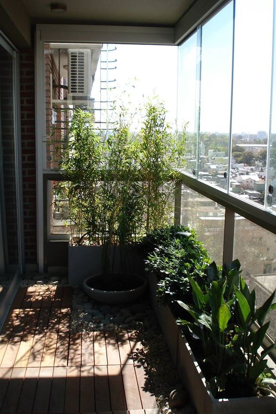 A sacada de vidro gera um espaço bem legal para apostar em plantinhas que dão um estilo a mais no lugar