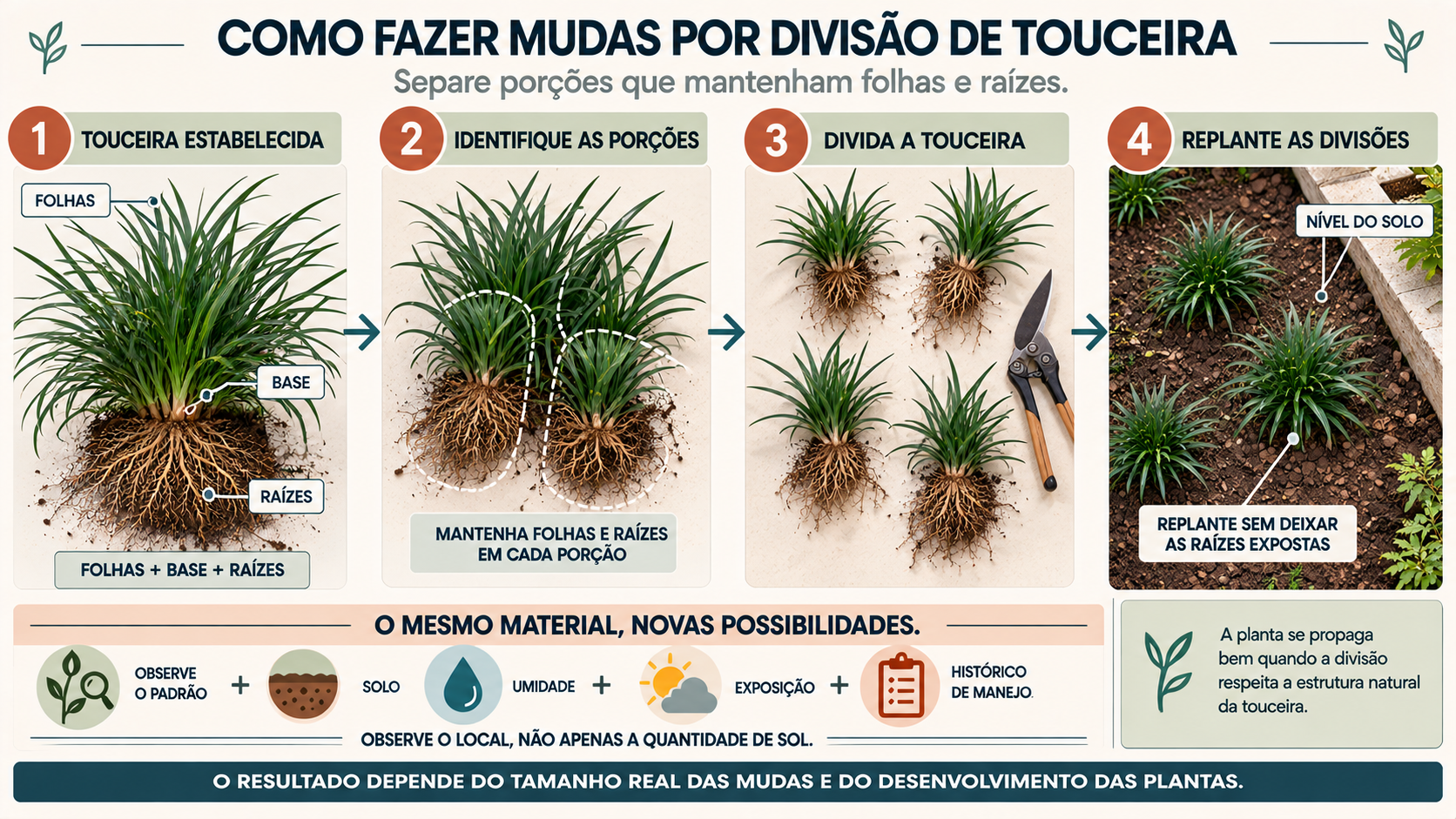 Grama Preta: Como Cultivar e Valorizar Seu Espaço Verde 8 Passo a passo da propagação da grama-preta por divisão de touceiras