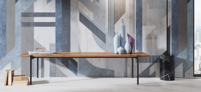5 Tipos de Revestimento para Sala e Como Escolher 7 Revestimento para sala: Astro BL NAT conta com desenhos geométricos que se tornam protagonistas no espaço – Foto: Ceusa