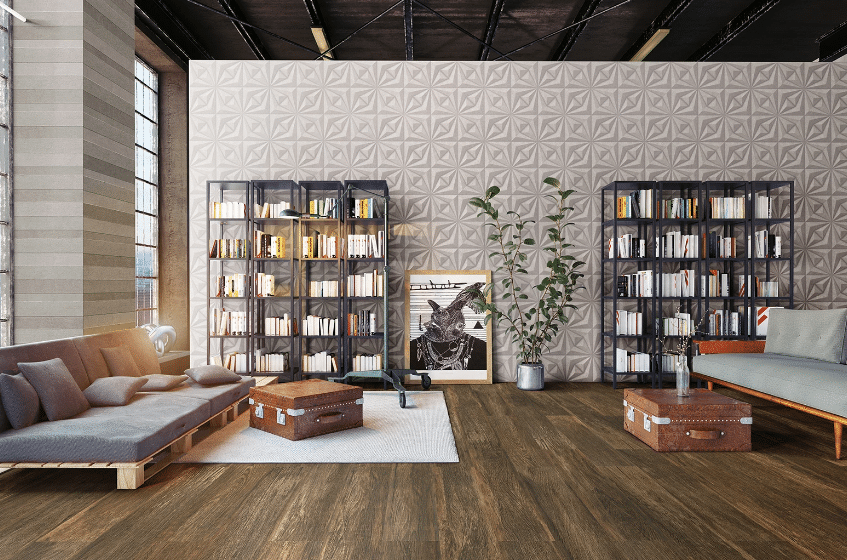 5 Tipos de Revestimento para Sala e Como Escolher 13 Revestimento para sala: Drapeado Beton é a escolha certa para décor contemporâneo baseado na estética versátil do concreto – Foto: Ceusa