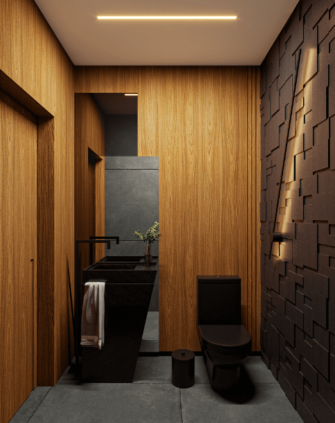3 Modelos de Pia para Banheiro Pequeno para se Inspirar 16 Invista na cuba de piso com toalheiro para um décor moderno e melhor aproveitamento de espaço – Projeto: Rodrigo Baleeiro – Dbale Arquitetura