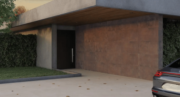 7 Ideias de Muros de Casas para se Inspirar 10 Eiffel DBW NAT é um porcelanato com coloração bronze que combina com mármores e madeiras – Foto: Portinari