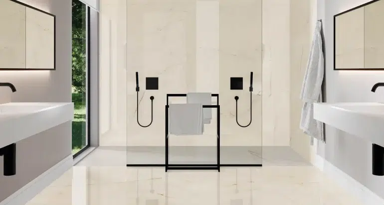7 Ideias de Cores de Porcelanato para Escolher 1 Porcelanato branco Timeless WH POL inspirado no Onyx.