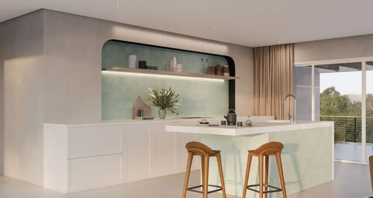 7 Ideias de Cores de Porcelanato para Escolher 10 Porcelanato azul Acqua SGN NAT, inspirado em pinceladas de tinta acrílica.