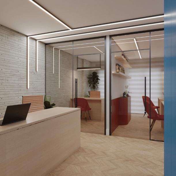 3 Dicas para Transformar Escritórios Modernos 9 A recepção do escritório moderno precisa ser convidativa, além de refletir a identidade da empresa – Projeto: Mazatto Arquitetura e Interiores