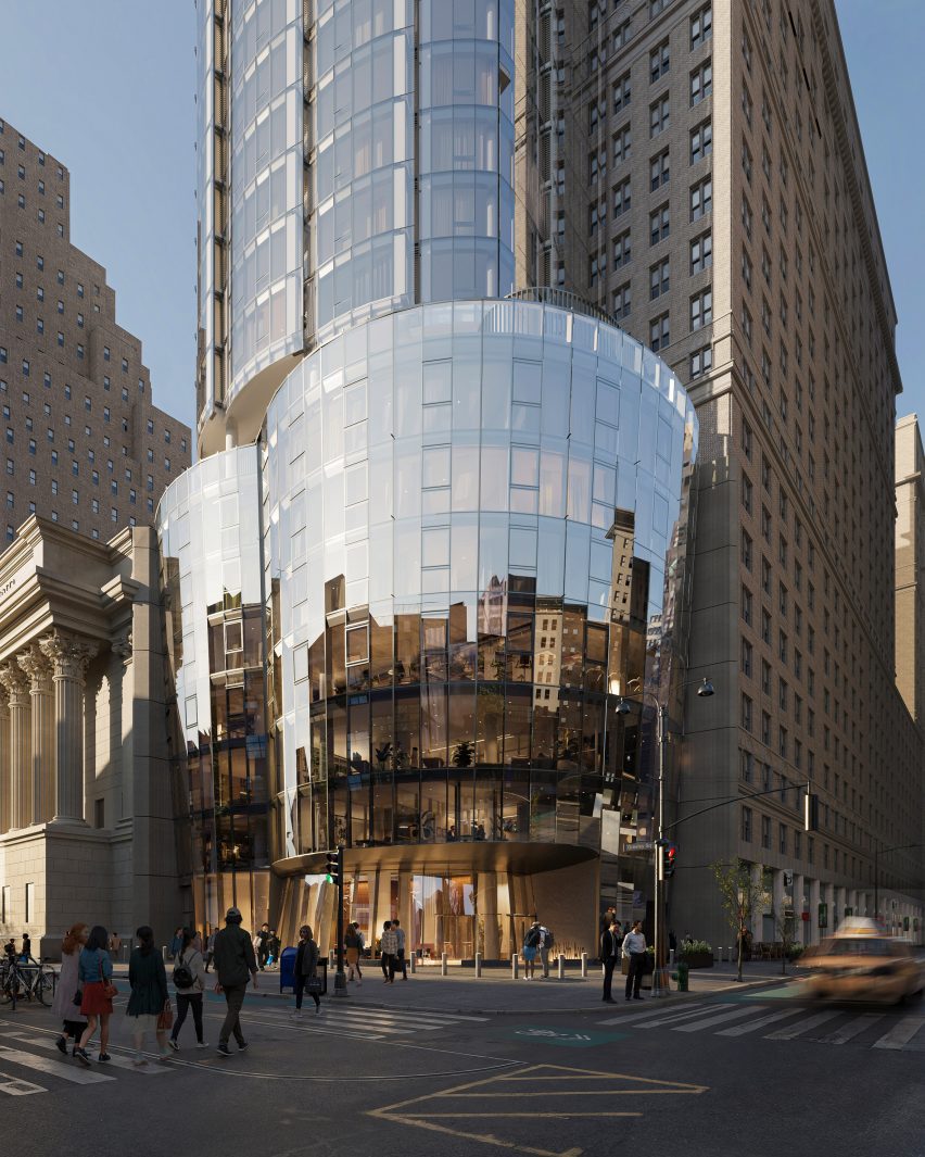 C3D Architecture inicia construção de impressionante arranha-céu em Manhattan. 3 O pódio do edifício, que possui volumes cilíndricos agrupados e assimétricos.