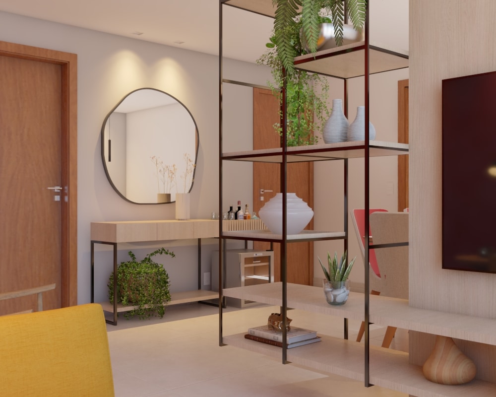 Aparador pode ter diferentes funções; neste projeto, ele serve como minibar (Projeto: Junia Pinheiro de Lacerda)