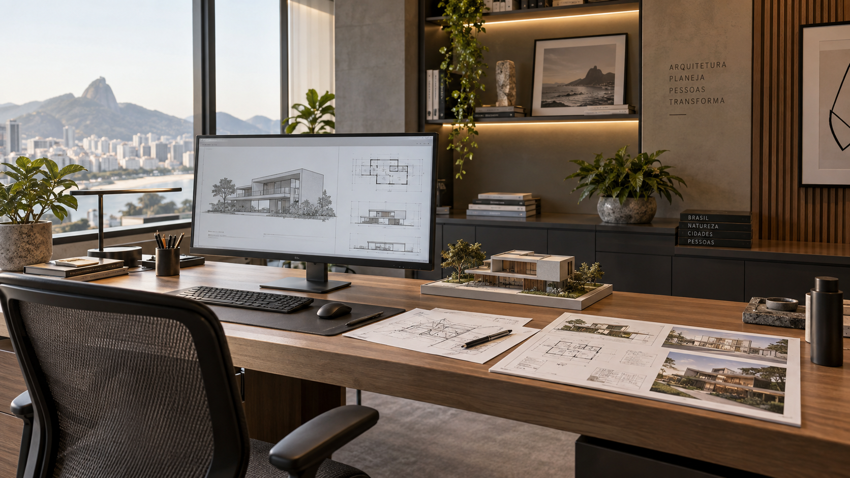AutoCAD para estudantes: como baixar grátis e legalmente 13 Espaço de estudo de arquitetura com desenho técnico e modelo de projeto