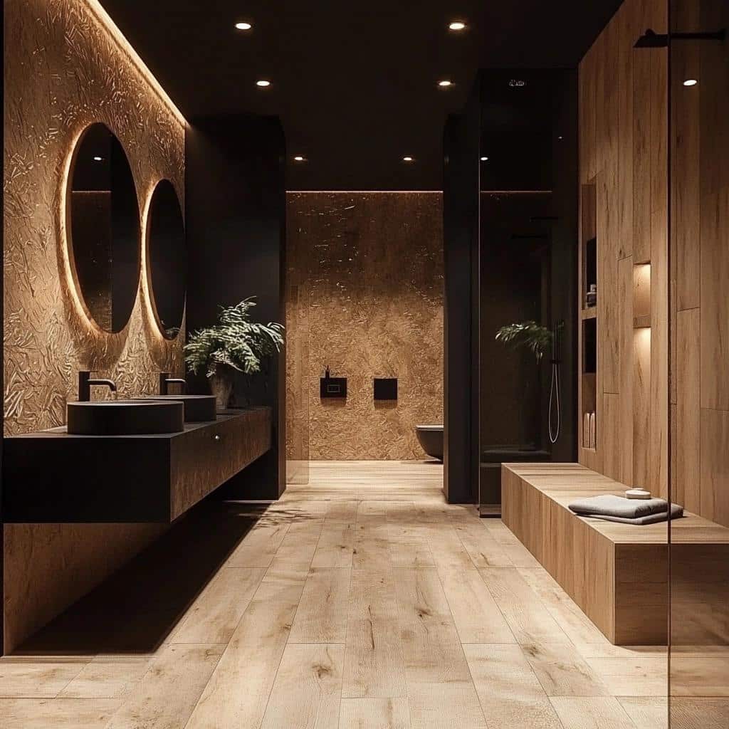 Banheiro com Porcelanato de Madeira: 4 ideias de Elegância e Conforto 3 Banheiro com Porcelanato de Madeira: 4 ideias de Elegância e Conforto