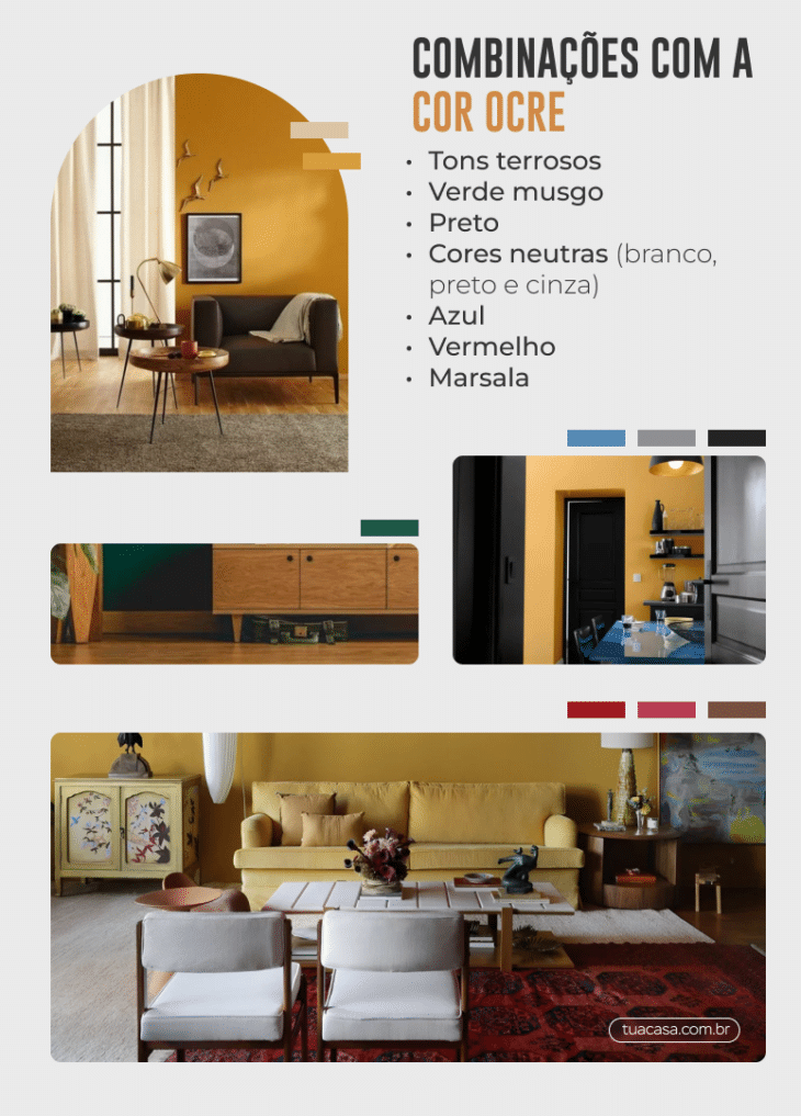 Decoração Vibrante: O Poder da Cor Ocre em Ambientes 4 Decoração de um home office com destaque para a cor ocre, transmitindo criatividade.