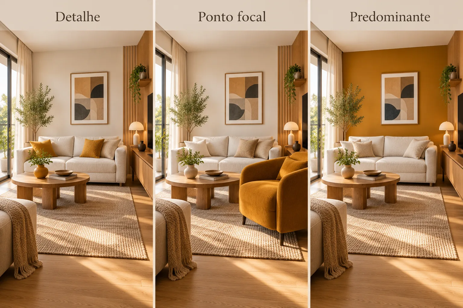 Cor ocre na decoração: como combinar e usar em cada ambiente 11 Três maneiras de usar a cor ocre na decoração.